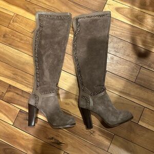Suede Knee High Boots with Stitching